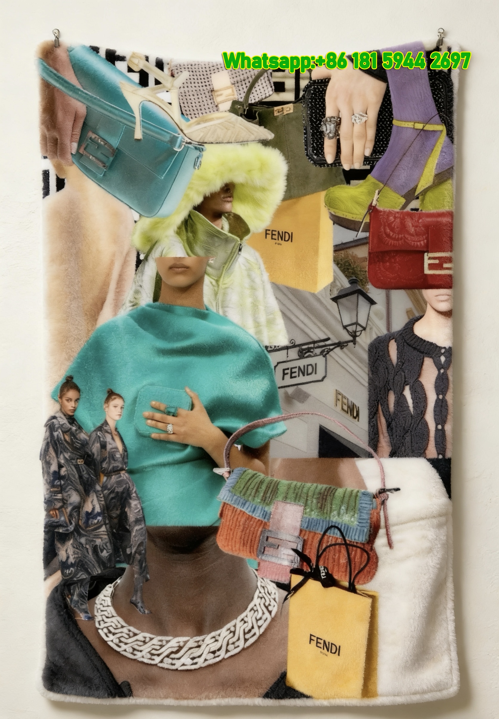 Fendi Fashion Collage Print Flannel Throw Blanket for Sofa & Wall Hanging Decor IMG_9553
